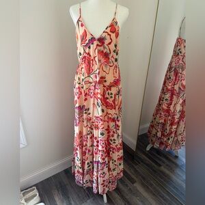 1.STATE Pink Floral Tiered Maxi Dress